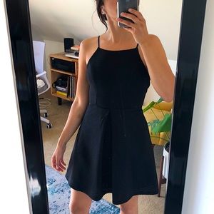 Black cocktail mini dress with back cutout (Aqua brand from Bloomingdale’s, XS)